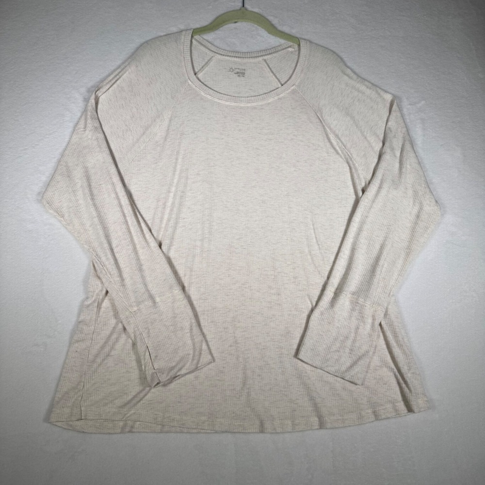 Offline by Aerie Womens XXL Cream Heathered Ribbed Raglan Long Sleeve T-Shirt - Picture 2 of 7
